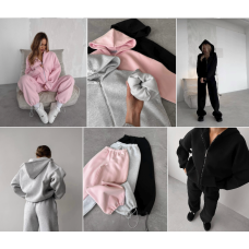 Костюм oversize з трьохнитки на флісі Модель: 6220-1551 Колір: меланж, чорний, барбі