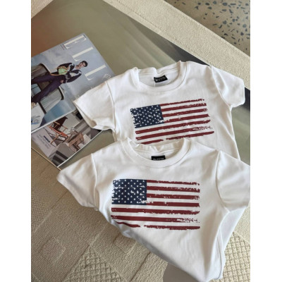 Біла віскозна футболка з принтом USA — щільна турецька віскоза, onesize 42–46, модель 824-1706