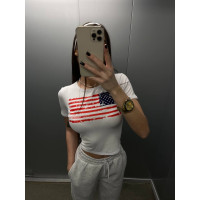 Біла віскозна футболка з принтом USA, щільна турецька віскоза, onesize 42-46, модель 824-1706