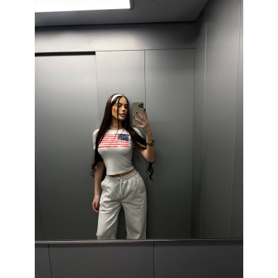 Біла віскозна футболка з принтом USA — щільна турецька віскоза, onesize 42–46, модель 824-1706