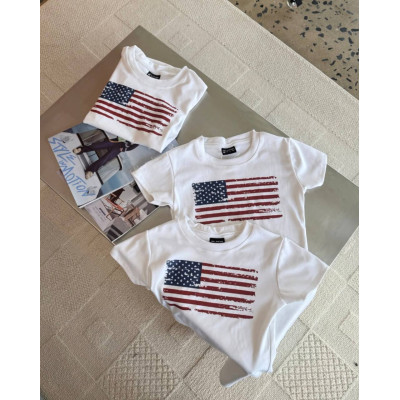 Біла віскозна футболка з принтом USA — щільна турецька віскоза, onesize 42–46, модель 824-1706
