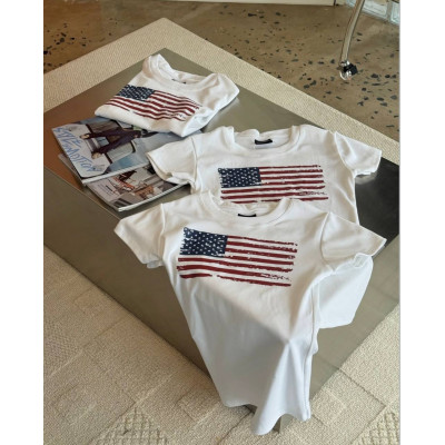 Біла віскозна футболка з принтом USA — щільна турецька віскоза, onesize 42–46, модель 824-1706