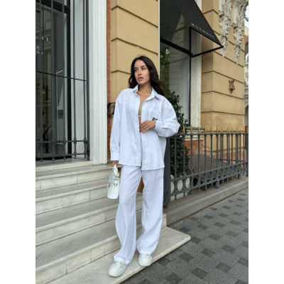 Лляний жіночий костюм ElectricLinen 1550-8072 люкс: вільна сорочка з довгим рукавом і прямі штани — електрик/білий/малина/беж/зелений/смарагдовий/чорний/пудра/пісочний (льон Туреччина) Лляний жіночий костюм ElectricLinen 1550-8072 люкс: вільна сорочка з довгим рукавом і прямі штани — електрик/білий/малина/беж/зелений/смарагдовий/чорний/пудра/пісочний (льон Туреччина)