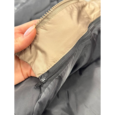 Жіноча тепла куртка Black&Beige Hood з плащівки на холлофайбері 200 — знімний бежевий капюшон, блискавка+кнопки, 2 кишені (1550-88138)