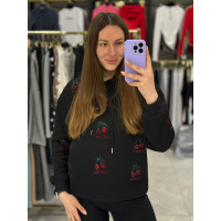 Худі CherryGlow з блискучим принтом вишень на флісі, турецька тринить — білий/чорний/коричневий/меланж/графіт, модель 1550-2519