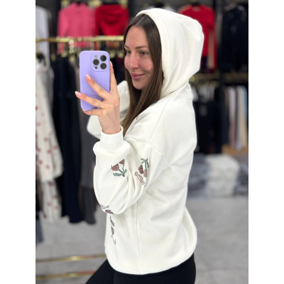 Худі CherryGlow з блискучим принтом вишень на флісі — турецька тринить, модель 1550-2519 (білий/чорний/коричневий/меланж/графіт)