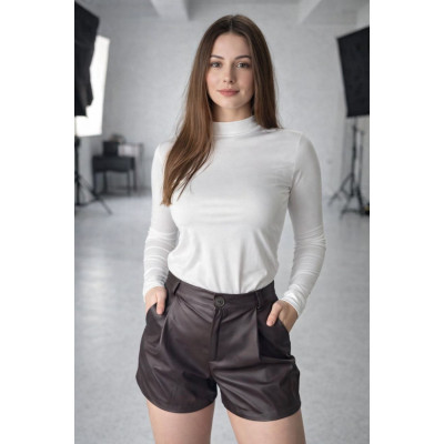 Шорти NoirMoko Choco з турецької м’якої екошкіри — висока талія, модель 1550-1704 (чорний/моко/шоколад) Шорти NoirMoko Choco з турецької м’якої екошкіри — висока талія, модель 1550-1704 (чорний/моко/шоколад)