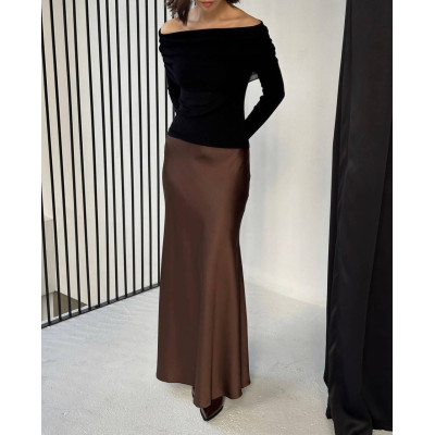 Топ Aurora Off-Shoulder Rib Mustang з підворотом 824-1523 — чорний/білий, відкриті плечі, рубчик