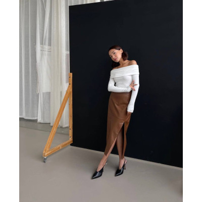 Топ Aurora Off-Shoulder Rib Mustang з підворотом 824-1523 — чорний/білий, відкриті плечі, рубчик