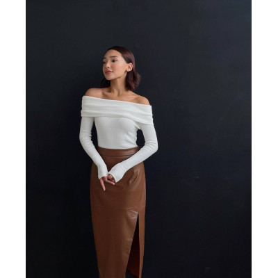 Топ Aurora Off-Shoulder Rib Mustang з підворотом 824-1523 — чорний/білий, відкриті плечі, рубчик