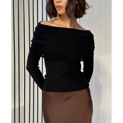 Топ Aurora Off-Shoulder Rib Mustang з підворотом 824-1523 — чорний/білий, відкриті плечі, рубчик