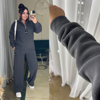 Теплий костюм PolarFleece Duo Turkey 771-1138 графіт/смарагд/чорний/моко/шоколад — флісова кофта на затяжках, регульована посадка