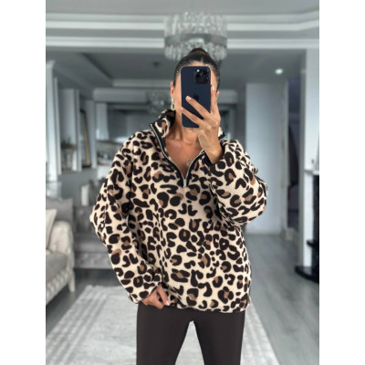 Світшот Leopard WarmFleece 771-1153 — двосторонній полар-фліс із леопардовим принтом (Туреччина), теплий і комфортний