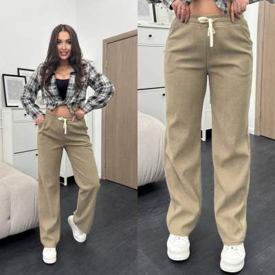 Жіночі вельветові стрейч-штани 771-1158 Corduroy Shine з камінцями — чорні/бежеві/графітові