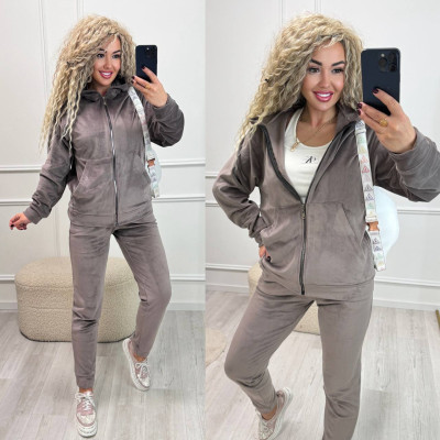 VeloLux Zipper 771-1020 — турецький велюровий плюшевий костюм на змійці: моко, чорний, сірий, бордо, пляшка, світла лаванда