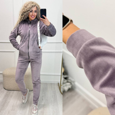 VeloLux Zipper 771-1020 — турецький велюровий плюшевий костюм на змійці: моко, чорний, сірий, бордо, пляшка, світла лаванда