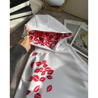 1530-235 Білий худі Unisex Oversize KissPrint на флісі з рібаною