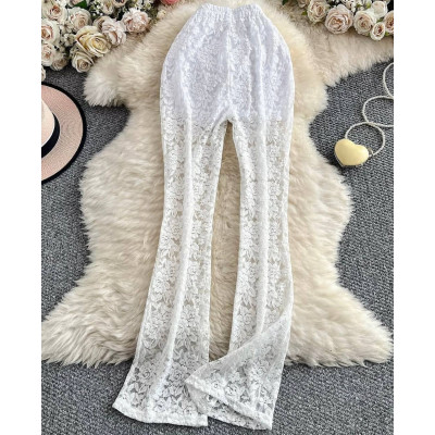 1530-219 «LaceFlare Duo» — гіпюрові штани-кльош з високою талією та стрейч-шортиками, чорні/білі