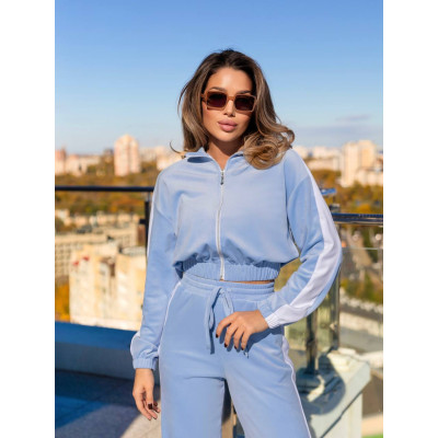 Велюровий костюм VelvetAura 1431-0277 (кофта+штани) з Туреччини — блакитний/чорний/сірий/пудра
