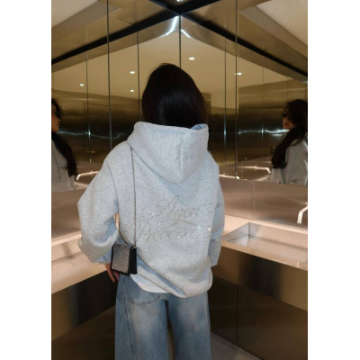 Худі Oversize «Crystal Script» зі стразами — трьохнитка петля, глибокий капюшон і кишеня-кенгуру (синій/чорний/меланж), модель 824-1713