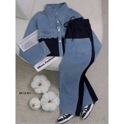 Костюм DenimKnit Trio Мод.1087-863 з турецького джинсу та трикотажу — чорний/білий/сірий