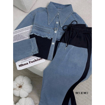 Костюм DenimKnit Trio Мод.1087-863 з турецького джинсу та трикотажу — чорний/білий/сірий