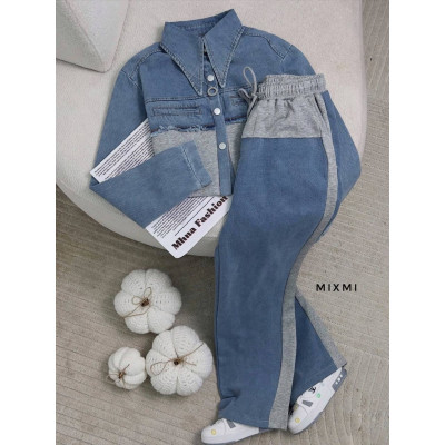 Костюм DenimKnit Trio Мод.1087-863 з турецького джинсу та трикотажу — чорний/білий/сірий