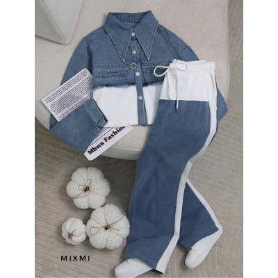 Костюм DenimKnit Trio Мод.1087-863 з турецького джинсу та трикотажу — чорний/білий/сірий