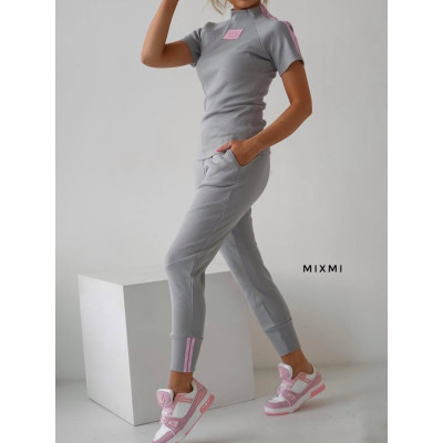 Жіночий комплект штани+футболка 863-3003 RibChic ColorSet з турецького дрібного рубчика — рожевий, м’ята, сірий, чорний, помаранчевий, блакитний