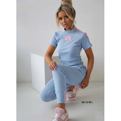 Жіночий комплект штани+футболка 863-3003 RibChic ColorSet з турецького дрібного рубчика — рожевий, м’ята, сірий, чорний, помаранчевий, блакитний