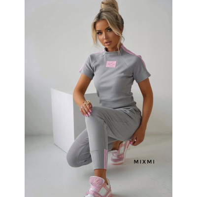 Жіночий комплект штани+футболка 863-3003 RibChic ColorSet з турецького дрібного рубчика — рожевий, м’ята, сірий, чорний, помаранчевий, блакитний