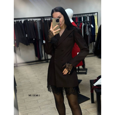 Сукня-піджак LuxeLace «Noir/Bordeaux/Chocolate» 863-9552 — костюмка люкс з мереживом, елегантний жіночий образ