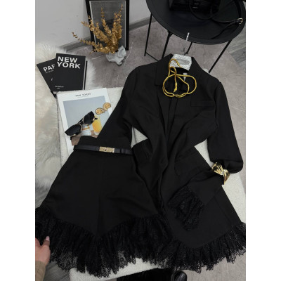 BlackDuo Black Elegance 1532-315 — жіночий чорний костюм піджак і шорти з костюмної тканини
