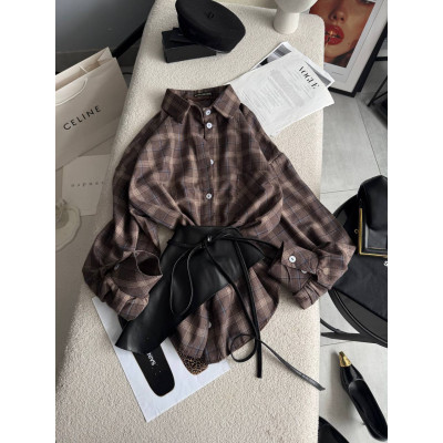 Сорочка-фланель у клітинку з баскою з еко-шкіри «Кольоровий Тренд» — модель 326 (1532-326)