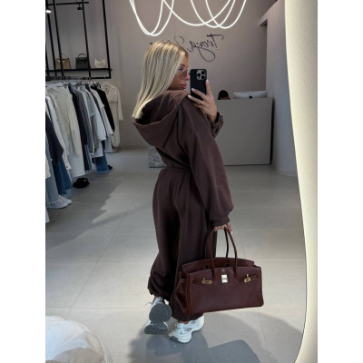 Костюм 2-в-1 CocoaBlack Loop: худі на затяжках і штани джогери/палаццо (турецька петля), шоколад/чорний, мод. 571 4959-571