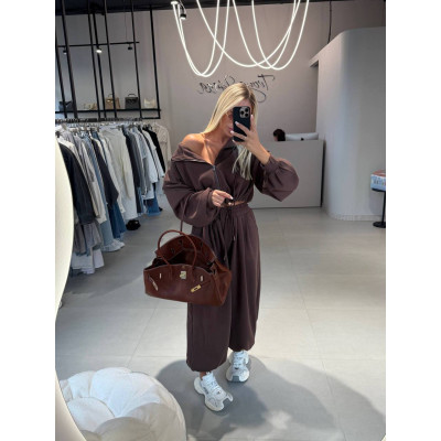 Костюм 2-в-1 CocoaBlack Loop: худі на затяжках і штани джогери/палаццо (турецька петля), шоколад/чорний, мод. 571 4959-571