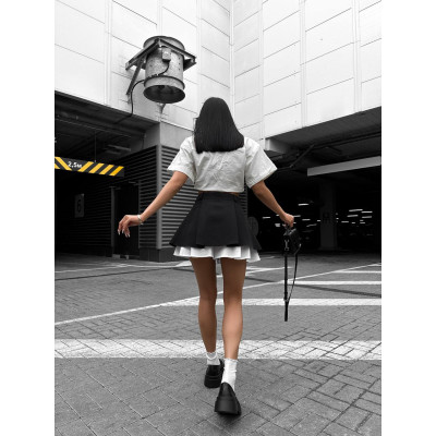4959-14 UrbanTwin спідниця-шорти з потаємними шортиками — котон + костюмка, чорний/беж