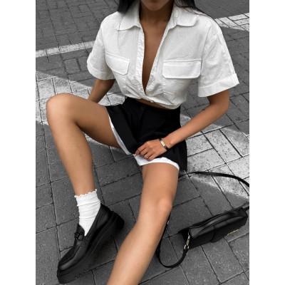 4959-14 UrbanTwin спідниця-шорти з потаємними шортиками — котон + костюмка, чорний/беж