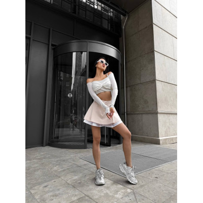 4959-14 UrbanTwin спідниця-шорти з потаємними шортиками — котон + костюмка, чорний/беж
