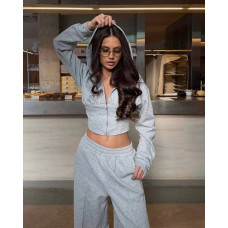 StreetLuxe 1492-1202 Oversize — прогулянковий костюм з двонитки люкс зі шнурівкою на спині та фіксаторами на штанах (чорний/шоколад/сірий меланж)