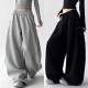 UrbanLace 6220-1953 — широкі oversize штани без утеплення з бічною шнурівкою, двохнитка люкс, чорний/сірий