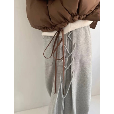 UrbanLace 6220-1953 — широкі oversize штани без утеплення з бічною шнурівкою, двонитка люкс, чорний/сірий