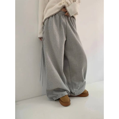 UrbanLace 6220-1953 — широкі oversize штани без утеплення з бічною шнурівкою, двонитка люкс, чорний/сірий