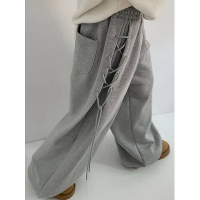 UrbanLace 6220-1953 — широкі oversize штани без утеплення з бічною шнурівкою, двонитка люкс, чорний/сірий