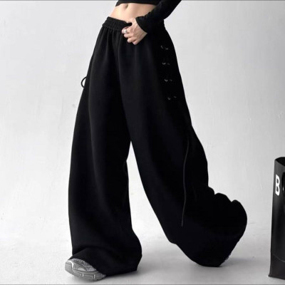 UrbanLace 6220-1953 — широкі oversize штани без утеплення з бічною шнурівкою, двонитка люкс, чорний/сірий