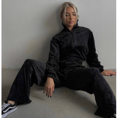 VelurZip Straight Premium 6220-862 — велюровий спортивний костюм на блискавці з прямими штанами (графіт/барбі/чорний/бузковий/молочний/блакитний/беж/меланж)