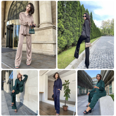 SilkWave Oversize легкий шовковий костюм 6220-1079 (Туреччина) у кольорах: чорний, темно-зелений, шоколад, капучино, світлий беж, блакитний, темно-синій, малина, електрик, графіт, молочний