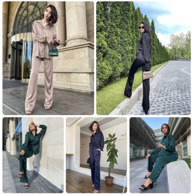 6220-1079 SilkWave Oversize — легкий шовковий костюм з Туреччини у 11 кольорах (чорний, темно-зелений, шоколад, капучино, світлий беж, блакитний, темно-синій, малина, електрик, графіт, молочний)