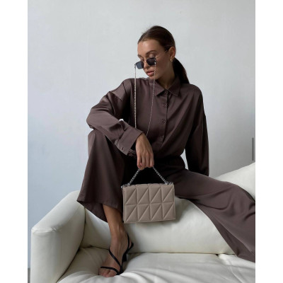 6220-1079 SilkWave Oversize — легкий шовковий костюм з Туреччини у 11 кольорах (чорний, темно-зелений, шоколад, капучино, світлий беж, блакитний, темно-синій, малина, електрик, графіт, молочний)