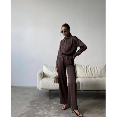 6220-1079 SilkWave Oversize — легкий шовковий костюм з Туреччини у 11 кольорах (чорний, темно-зелений, шоколад, капучино, світлий беж, блакитний, темно-синій, малина, електрик, графіт, молочний)